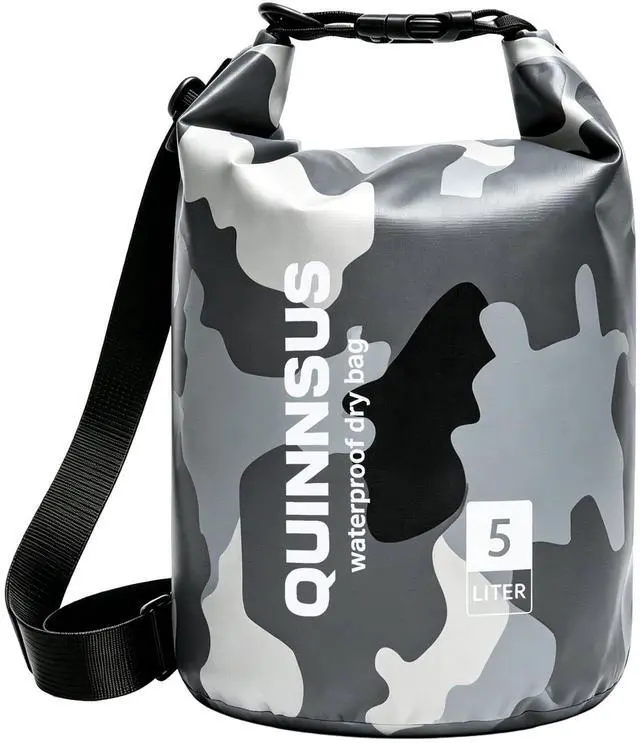 Main image of Waterproof Dry Bag Backpack 5L Roll Top Floating Sack Keeps Gear Dry for Kayaking, Boating, Fishing, Camping, Swimming & Hiking, Beach Accessories Grey Camo