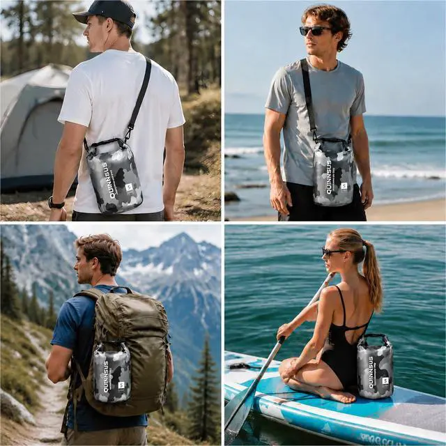 Alt view image 6 of 7 - Waterproof Dry Bag Backpack 5L Roll Top Floating Sack Keeps Gear Dry for Kayaking, Boating, Fishing, Camping, Swimming & Hiking, Beach Accessories Grey Camo