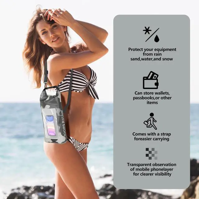 Alt view image 3 of 6 - IP68 Waterproof Dry Bag, 2L - Roll Top Waterproof Pool BagDry Bags for Kayaking Waterproof-w/Phone Pouch,Large Waterproof Phone Pouch,Boating & Kayak Accessories Camping (Gray 2L)