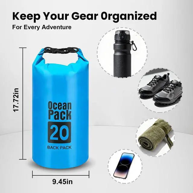 Alt view image 4 of 7 - Waterproof Dry Bag Roll Top Dry Storage Bag Backpack for Women & Men, Perfect for Kayaking, Boating, Swimming, Camping, Hiking, Backpacking & Beach (20L)
