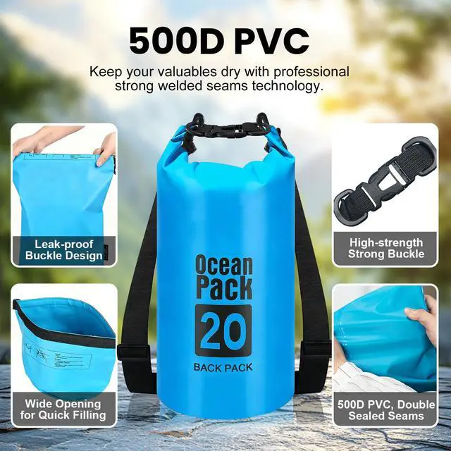 Alt view image 5 of 7 - Waterproof Dry Bag Roll Top Dry Storage Bag Backpack for Women & Men, Perfect for Kayaking, Boating, Swimming, Camping, Hiking, Backpacking & Beach (20L)