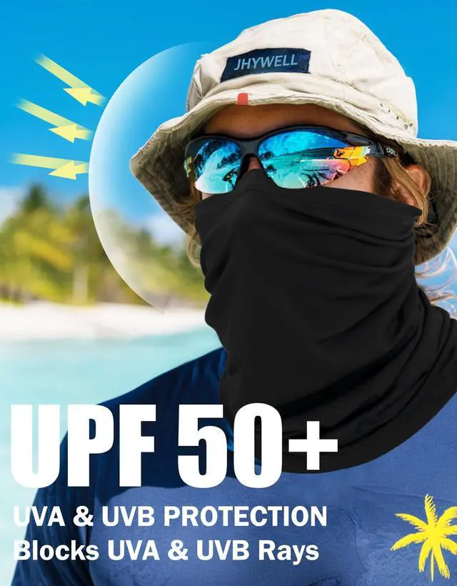 Alt view image 3 of 7 - Cooling Neck Gaiter Face Mask, Black UV Protection Masks Gator, Windproof Bandana Cover for Skiing, Fishing, Hiking, Cycling Hunting (Black Pack)