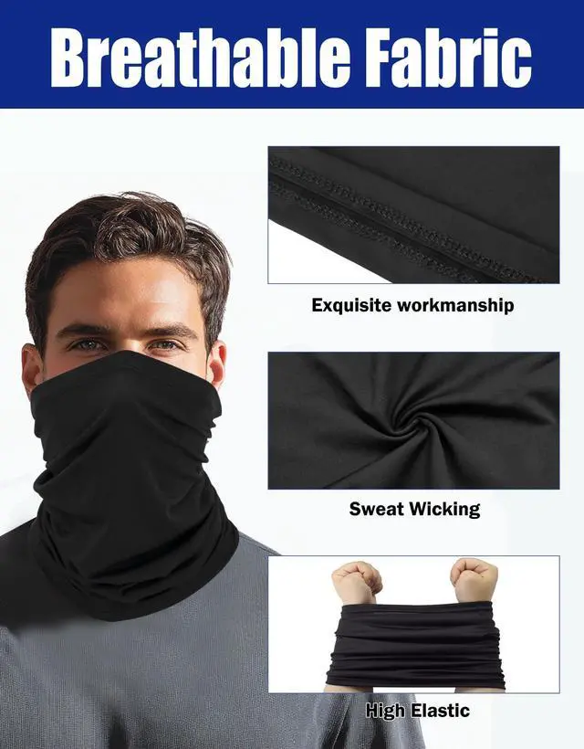 Alt view image 2 of 7 - Cooling Neck Gaiter Face Mask, Black UV Protection Masks Gator, Windproof Bandana Cover for Skiing, Fishing, Hiking, Cycling Hunting (Black Pack)