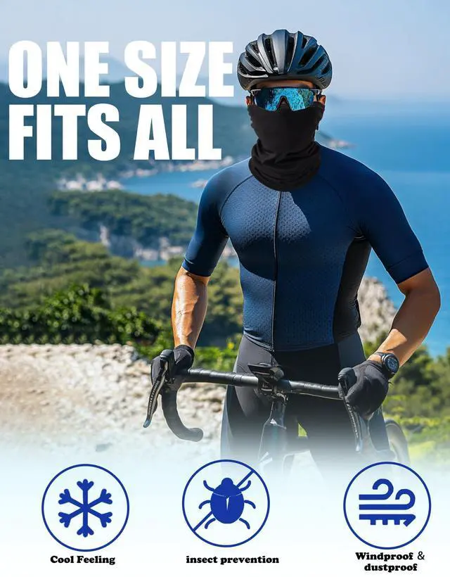 Alt view image 4 of 7 - Cooling Neck Gaiter Face Mask, Black UV Protection Masks Gator, Windproof Bandana Cover for Skiing, Fishing, Hiking, Cycling Hunting (Black Pack)