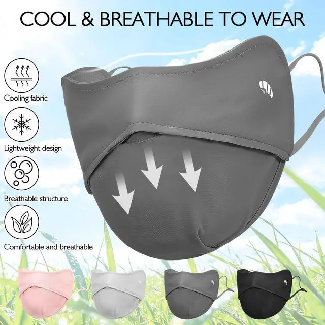 Alt view image 4 of 7 - UV Protection Face Mask for Women Cooling Breathable Sun Face Cover | 4 Pcs 5A Hygienic Lining UPF 50+ Anti Slip Washable Reusable Mask for Cycling Fishing Hiking Summer Outdoor Sports
