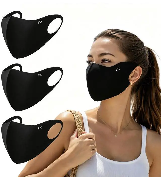 Main image of UV Sun Protection Face Mask 3 Pack, UPF50+ Cooling Breathable Lightweight Washable, Sun Face Masks for Summer Outdoors Women (Black, Thin)