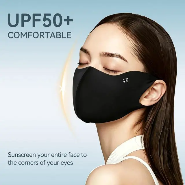 Alt view image 2 of 6 - UV Sun Protection Face Mask 3 Pack, UPF50+ Cooling Breathable Lightweight Washable, Sun Face Masks for Summer Outdoors Women (Black, Thin)