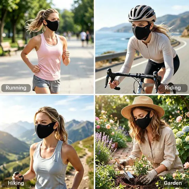 Alt view image 6 of 6 - UV Sun Protection Face Mask 3 Pack, UPF50+ Cooling Breathable Lightweight Washable, Sun Face Masks for Summer Outdoors Women (Black, Thin)