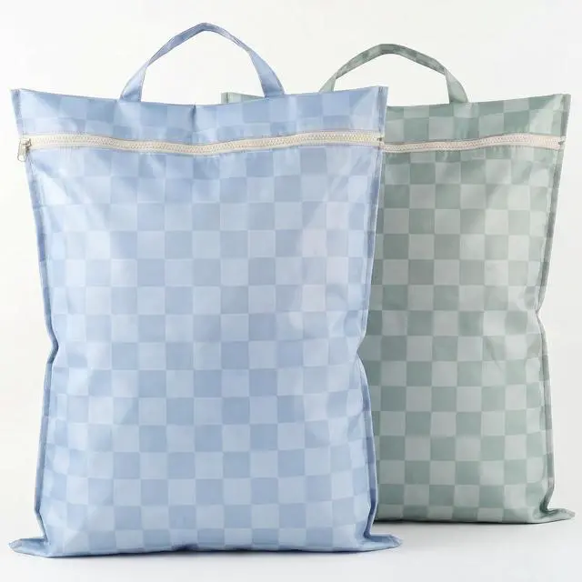 Main image of Stylish Wet Dry Bags For Swimsuits Set of 2 - Large Waterproof Laundry Bags | Keeps Wet & Dry Clothes Separated - Cute Checkered Design with Zipper & Handle, Great for Pool, Beach & Camping