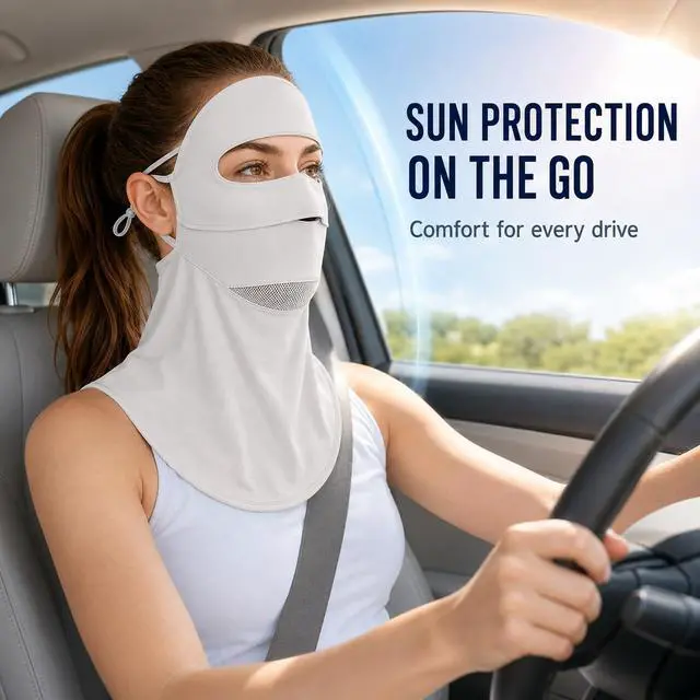 Alt view image 3 of 7 - Face Cover for Sun Protection UPF 50+ UV Face Mask, UV Face Shield for Golf, Hiking Fishing & Outdoors Breathable (Light Grey)