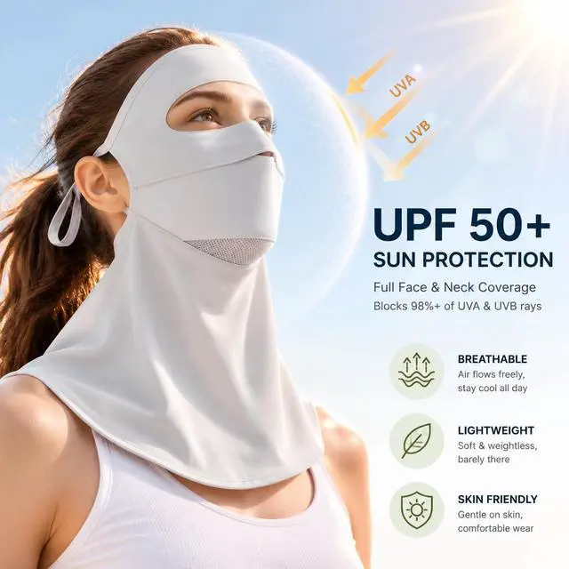 Alt view image 4 of 7 - Face Cover for Sun Protection UPF 50+ UV Face Mask, UV Face Shield for Golf, Hiking Fishing & Outdoors Breathable (Light Grey)