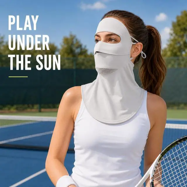 Alt view image 6 of 7 - Face Cover for Sun Protection UPF 50+ UV Face Mask, UV Face Shield for Golf, Hiking Fishing & Outdoors Breathable (Light Grey)