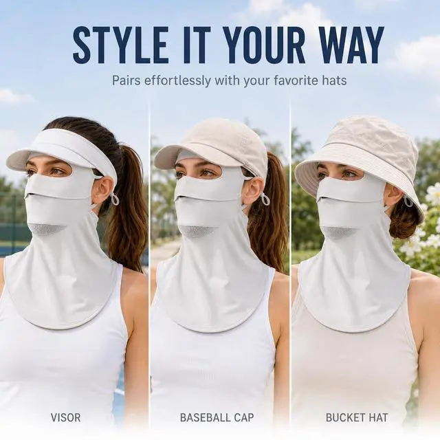 Alt view image 7 of 7 - Face Cover for Sun Protection UPF 50+ UV Face Mask, UV Face Shield for Golf, Hiking Fishing & Outdoors Breathable (Light Grey)