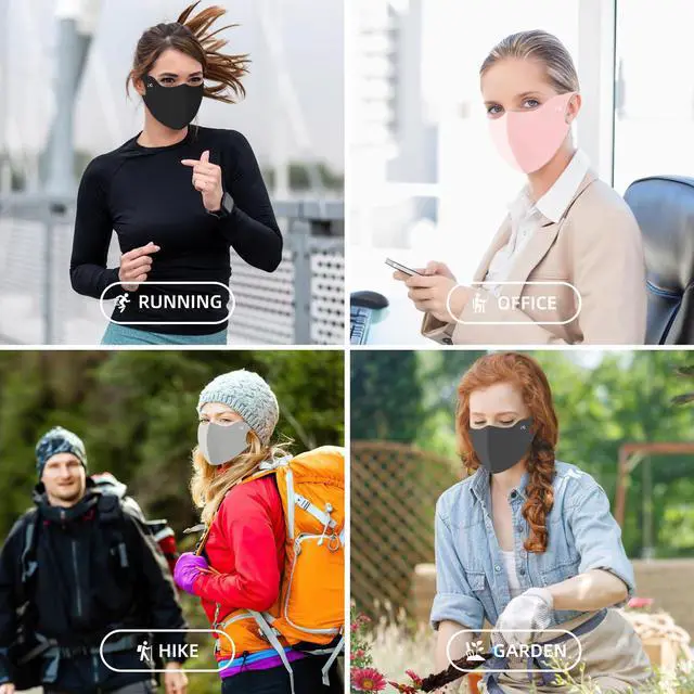 Alt view image 4 of 7 - 4 Pieces Breathable Washable Reusable Sun Face Mask For Women Men,sunscreen UV Face Shield For Running Hiking Riding Exercise (Black+Dark Gray+Pink+Light Gray)