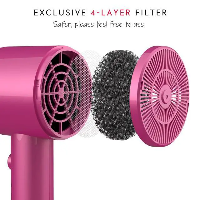 Alt view image 2 of 5 - Hair Dryer with Diffuser,Comb Full-Featured Blow Dryer 110V(Neon Pink) | 3 Heat/2 Speed;Cold shut button;Lightweight;Compact Size;High Temp;Low Airflow;Same Results;Less Expense