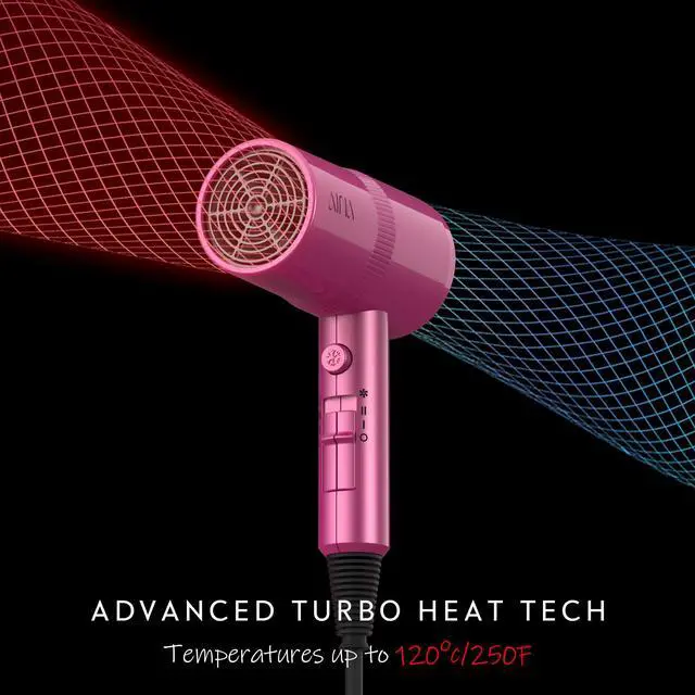 Alt view image 4 of 5 - Hair Dryer with Diffuser,Comb Full-Featured Blow Dryer 110V(Neon Pink) | 3 Heat/2 Speed;Cold shut button;Lightweight;Compact Size;High Temp;Low Airflow;Same Results;Less Expense