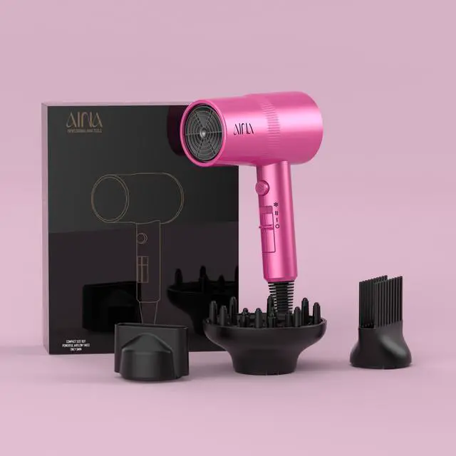 Alt view image 5 of 5 - Hair Dryer with Diffuser,Comb Full-Featured Blow Dryer 110V(Neon Pink) | 3 Heat/2 Speed;Cold shut button;Lightweight;Compact Size;High Temp;Low Airflow;Same Results;Less Expense