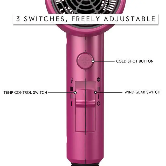 Alt view image 3 of 5 - Hair Dryer with Diffuser,Comb Full-Featured Blow Dryer 110V(Neon Pink) | 3 Heat/2 Speed;Cold shut button;Lightweight;Compact Size;High Temp;Low Airflow;Same Results;Less Expense