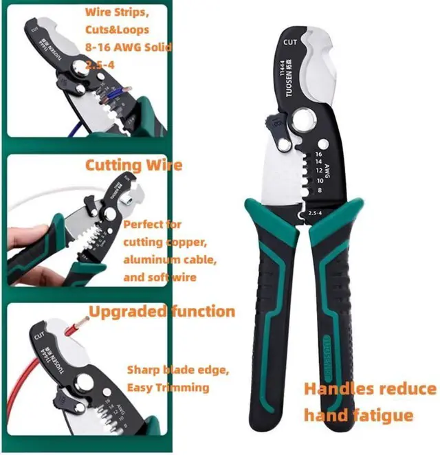 Alt view image 2 of 7 - 8 Inch Inch Wire Strippers Crimpers Cutter Pliers Multi-Function Hand Tool Cable Cutting Wire Cutters