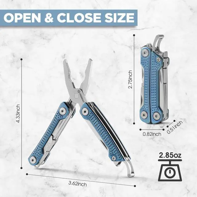 Alt view image 2 of 7 - Multitool,11-in-1 Mini EDC Multitool, Gifts for Men, Stainless Steel Multi Tool Pliers with Pocket Knife, Screwdrivers, Bottle Opener, Perfect for Camping Survival Outdoor ActivitiesBlue