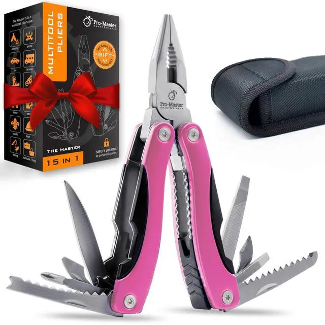 Main image of Pink Multitool 15-in-1 for Mom, Wife, Daughter, Grandma, Practical EDC Multi Tool Pliers, Pocket Knife with Safety-Locking, Great for Hiking, Camping, Simple Repairs, Car Glove Box