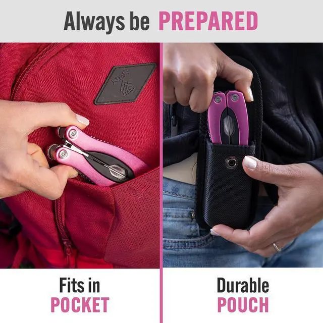 Alt view image 7 of 7 - Pink Multitool 15-in-1 for Mom, Wife, Daughter, Grandma, Practical EDC Multi Tool Pliers, Pocket Knife with Safety-Locking, Great for Hiking, Camping, Simple Repairs, Car Glove Box