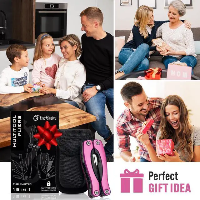 Alt view image 3 of 7 - Pink Multitool 15-in-1 for Mom, Wife, Daughter, Grandma, Practical EDC Multi Tool Pliers, Pocket Knife with Safety-Locking, Great for Hiking, Camping, Simple Repairs, Car Glove Box