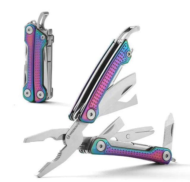 Main image of Multitool, 11-in-1 Mini EDC Multitool, Gifts for Men,Stainless Steel Multi Tool Pliers with Pocket Knife, Scissors, Bottle Opener, Perfect for Camping Survival Outdoor ActivitiesRainbow
