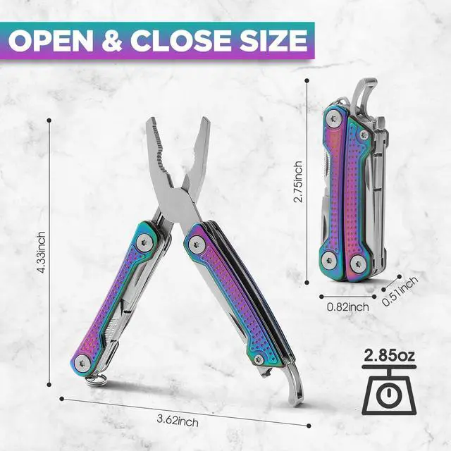 Alt view image 2 of 7 - Multitool, 11-in-1 Mini EDC Multitool, Gifts for Men,Stainless Steel Multi Tool Pliers with Pocket Knife, Scissors, Bottle Opener, Perfect for Camping Survival Outdoor ActivitiesRainbow
