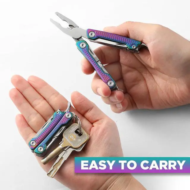 Alt view image 3 of 7 - Multitool, 11-in-1 Mini EDC Multitool, Gifts for Men,Stainless Steel Multi Tool Pliers with Pocket Knife, Scissors, Bottle Opener, Perfect for Camping Survival Outdoor ActivitiesRainbow