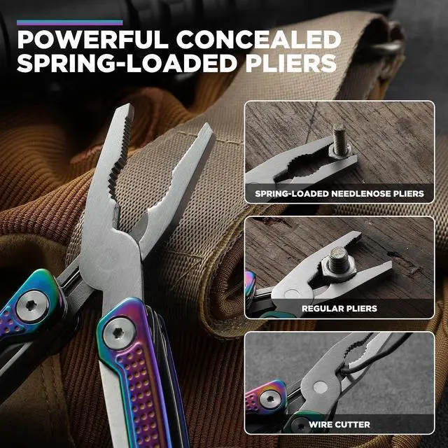 Alt view image 4 of 7 - Multitool, 11-in-1 Mini EDC Multitool, Gifts for Men,Stainless Steel Multi Tool Pliers with Pocket Knife, Scissors, Bottle Opener, Perfect for Camping Survival Outdoor ActivitiesRainbow