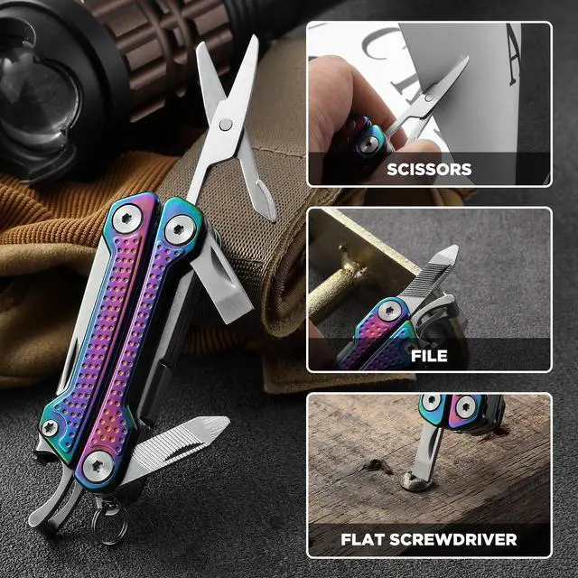 Alt view image 6 of 7 - Multitool, 11-in-1 Mini EDC Multitool, Gifts for Men,Stainless Steel Multi Tool Pliers with Pocket Knife, Scissors, Bottle Opener, Perfect for Camping Survival Outdoor ActivitiesRainbow