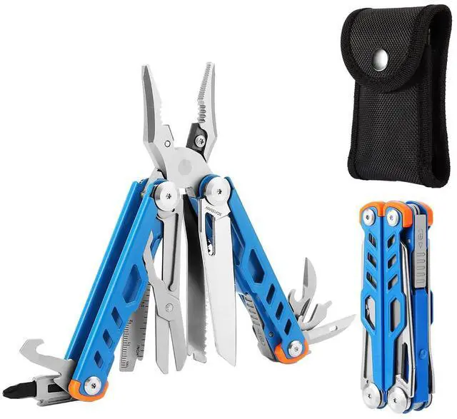 Main image of Pocket 15-in-1 Multi tool Pliers with Safety-Lock and Sheath (Blue) | EDC Pocket Knife,3mm Wire Cutter, Saw,Bottle Opener, Screwdriver, Must-have for Survival and Out-door, Gifts for Men