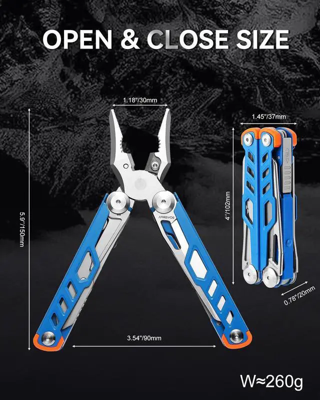 Alt view image 2 of 7 - Pocket 15-in-1 Multi tool Pliers with Safety-Lock and Sheath (Blue) | EDC Pocket Knife,3mm Wire Cutter, Saw,Bottle Opener, Screwdriver, Must-have for Survival and Out-door, Gifts for Men