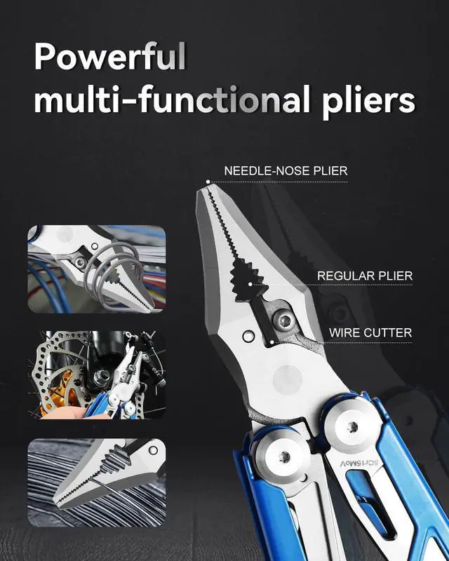 Alt view image 6 of 7 - Pocket 15-in-1 Multi tool Pliers with Safety-Lock and Sheath (Blue) | EDC Pocket Knife,3mm Wire Cutter, Saw,Bottle Opener, Screwdriver, Must-have for Survival and Out-door, Gifts for Men
