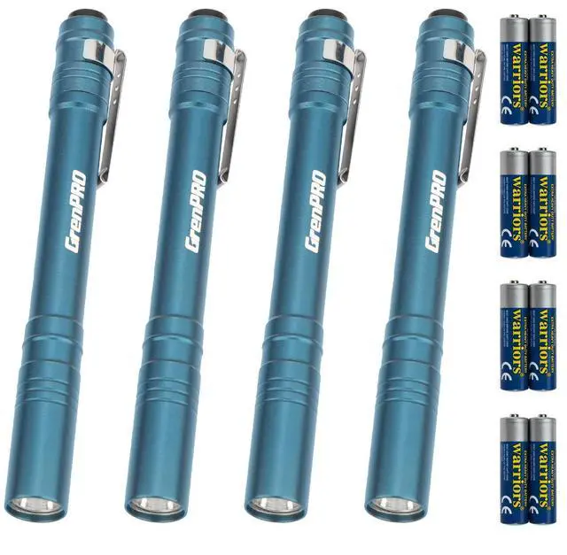 Main image of 4 Pack LED Pen Light with 8 AAA Batteries Include, Mini Flashlight with Clip, Aluminum Pocket Flashlight Ultra Bright,Flashlight with Pocket Clip for Inspection,Nurse, Everyday Carry, Blue