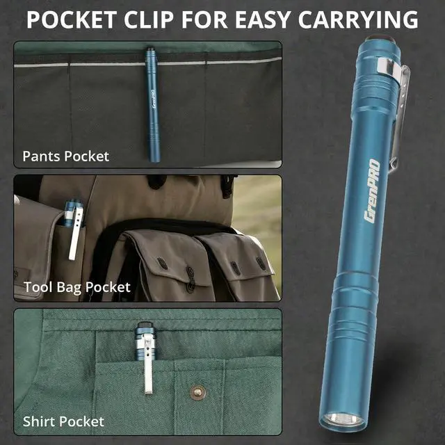 Alt view image 4 of 7 - 4 Pack LED Pen Light with 8 AAA Batteries Include, Mini Flashlight with Clip, Aluminum Pocket Flashlight Ultra Bright,Flashlight with Pocket Clip for Inspection,Nurse, Everyday Carry, Blue