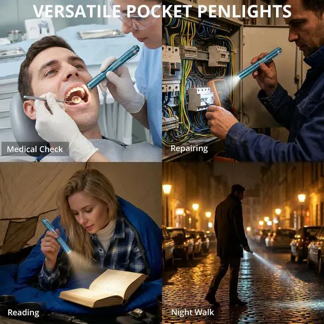 Alt view image 5 of 7 - 4 Pack LED Pen Light with 8 AAA Batteries Include, Mini Flashlight with Clip, Aluminum Pocket Flashlight Ultra Bright,Flashlight with Pocket Clip for Inspection,Nurse, Everyday Carry, Blue