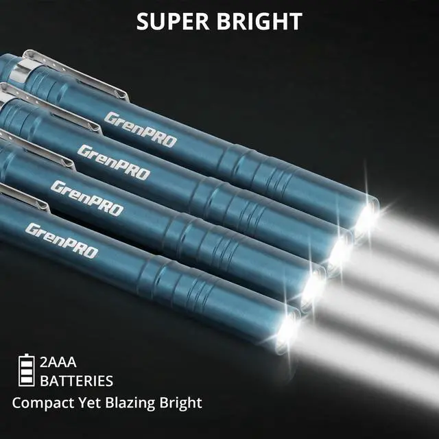 Alt view image 6 of 7 - 4 Pack LED Pen Light with 8 AAA Batteries Include, Mini Flashlight with Clip, Aluminum Pocket Flashlight Ultra Bright,Flashlight with Pocket Clip for Inspection,Nurse, Everyday Carry, Blue
