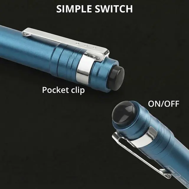 Alt view image 7 of 7 - 4 Pack LED Pen Light with 8 AAA Batteries Include, Mini Flashlight with Clip, Aluminum Pocket Flashlight Ultra Bright,Flashlight with Pocket Clip for Inspection,Nurse, Everyday Carry, Blue