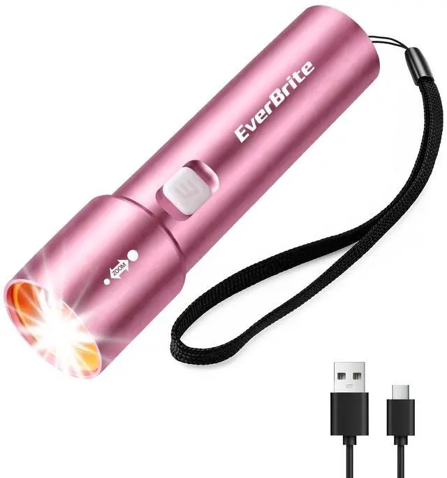 Main image of Small EDC Rechargeable Flashlight with 3 Modes-Pink, 1 Pack | Mini Zoomable LED Flashlight with USB-C, 3 Modes Low/High/Strobe, Lanyard for Home, Camping, Emergencies, Gift