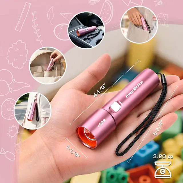 Alt view image 3 of 7 - Small EDC Rechargeable Flashlight with 3 Modes-Pink, 1 Pack | Mini Zoomable LED Flashlight with USB-C, 3 Modes Low/High/Strobe, Lanyard for Home, Camping, Emergencies, Gift