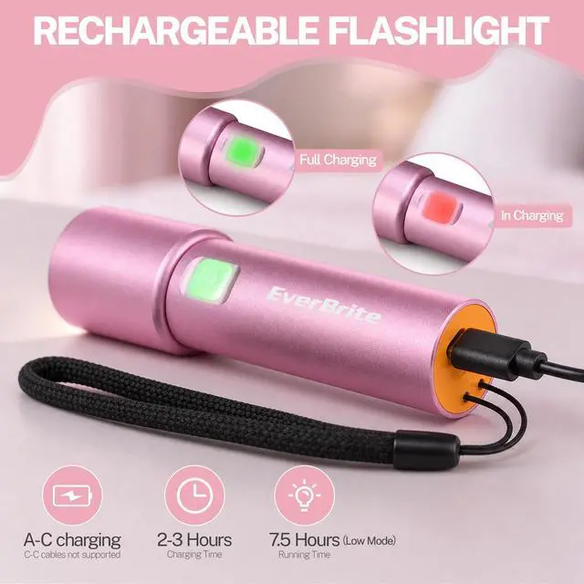 Alt view image 6 of 7 - Small EDC Rechargeable Flashlight with 3 Modes-Pink, 1 Pack | Mini Zoomable LED Flashlight with USB-C, 3 Modes Low/High/Strobe, Lanyard for Home, Camping, Emergencies, Gift