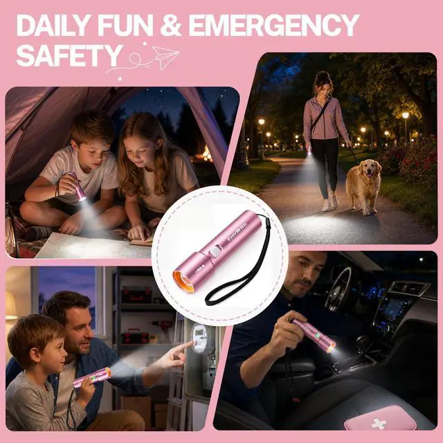 Alt view image 7 of 7 - Small EDC Rechargeable Flashlight with 3 Modes-Pink, 1 Pack | Mini Zoomable LED Flashlight with USB-C, 3 Modes Low/High/Strobe, Lanyard for Home, Camping, Emergencies, Gift