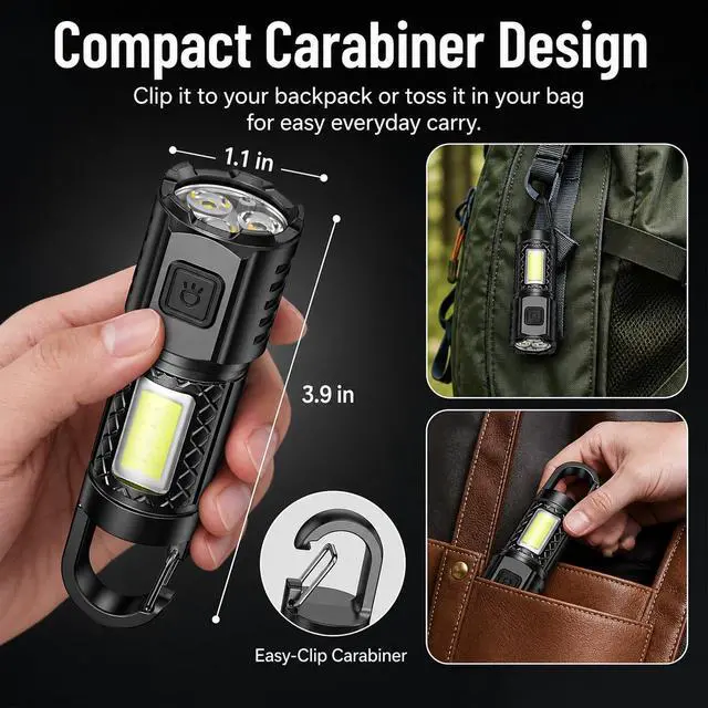 Alt view image 2 of 7 - Small Flashlight 2 PackHigh Lumens Rechargeable Flashlights with 3 ModesLED Flash Light Waterproof for Emergencies Camping