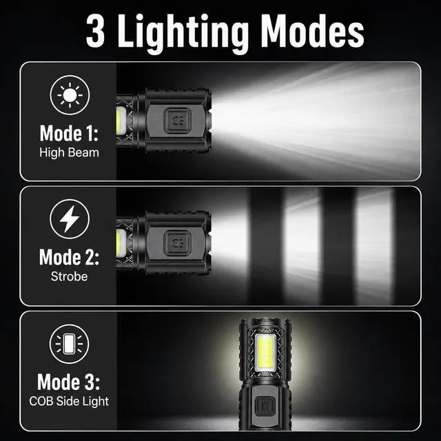 Alt view image 5 of 7 - Small Flashlight 2 PackHigh Lumens Rechargeable Flashlights with 3 ModesLED Flash Light Waterproof for Emergencies Camping