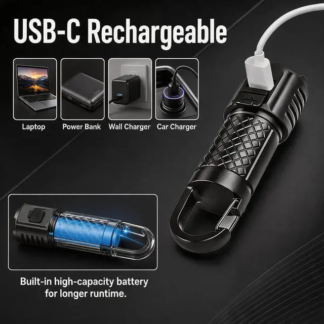 Alt view image 7 of 7 - Small Flashlight 2 PackHigh Lumens Rechargeable Flashlights with 3 ModesLED Flash Light Waterproof for Emergencies Camping