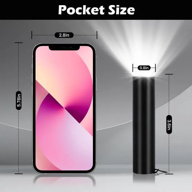 Alt view image 4 of 5 - 2 Pack LED Flashlights Rechargeable Handheld Small Pocket EDC Flashlight Adjustable Brightness Walking Light for Night Walking Silver and Black