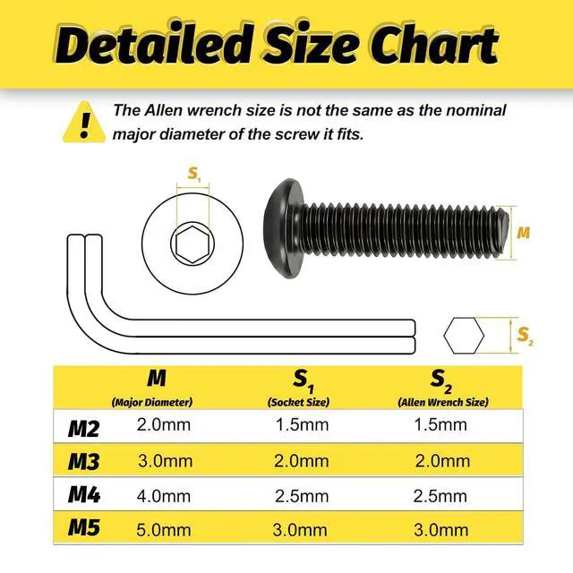 Alt view image 4 of 7 - M2-M5 Metric Screw Assortment,2000PCS Hex Socket Button Head | Metric Screw Kit,Nuts Flat & Lock Washers IncludedClass 10.9 Alloy Steel