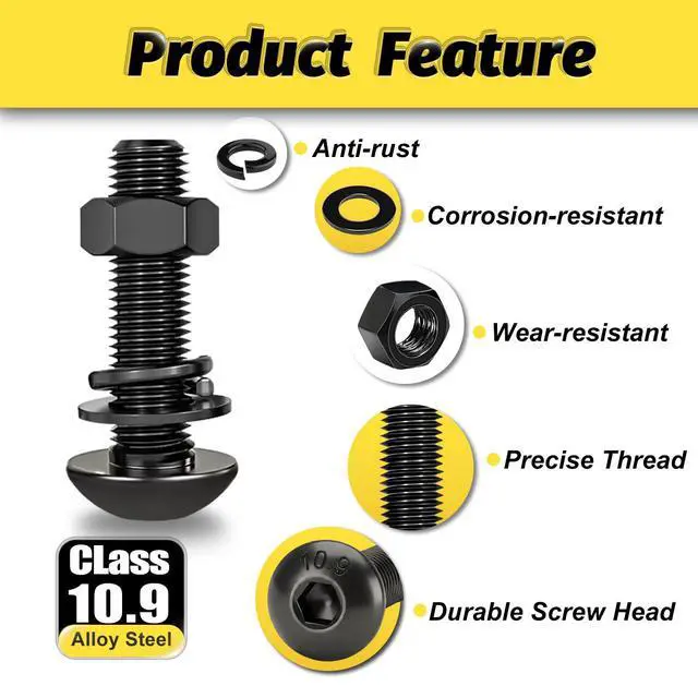 Alt view image 5 of 7 - M2-M5 Metric Screw Assortment,2000PCS Hex Socket Button Head | Metric Screw Kit,Nuts Flat & Lock Washers IncludedClass 10.9 Alloy Steel